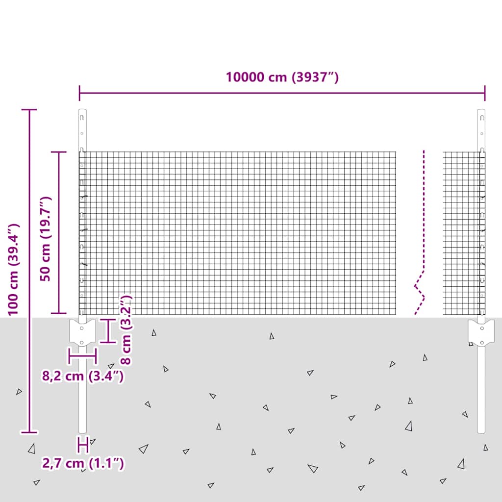 Zavarena žičana ograda s postom 100 x 0,5 m Siva Mreža
