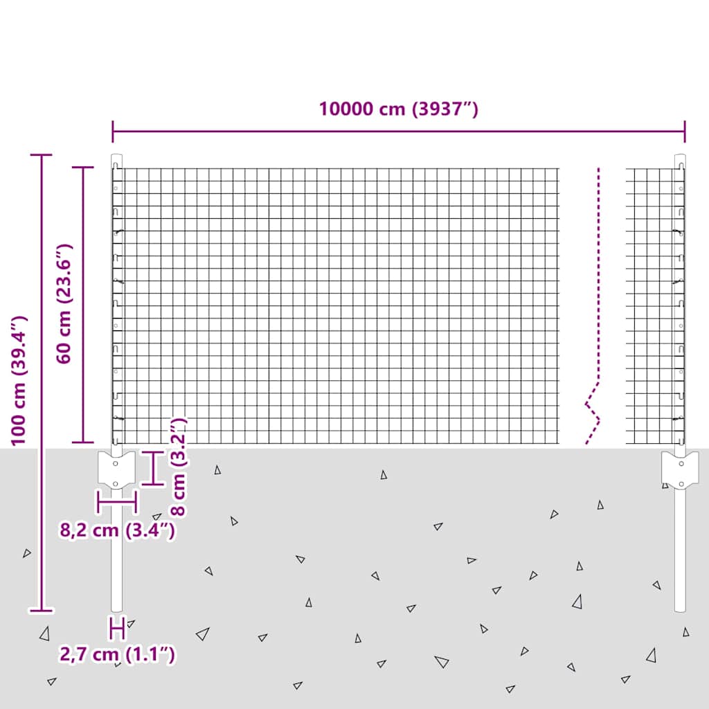 Zavarena žičana ograda s postom 100 x 0,6 m (Š x V)