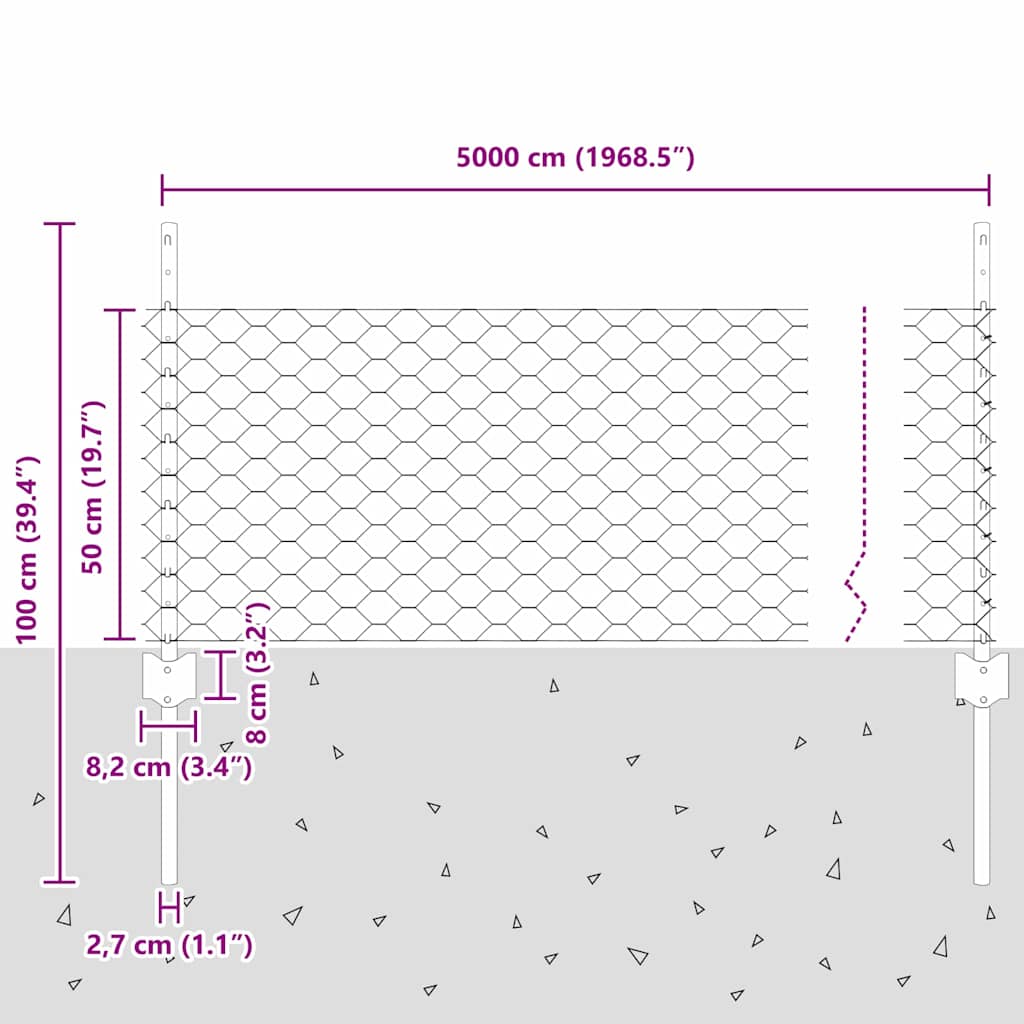 Zavarena žičana ograda 50 x 0,5 m (Š x V) Čelik premazan PVC-om