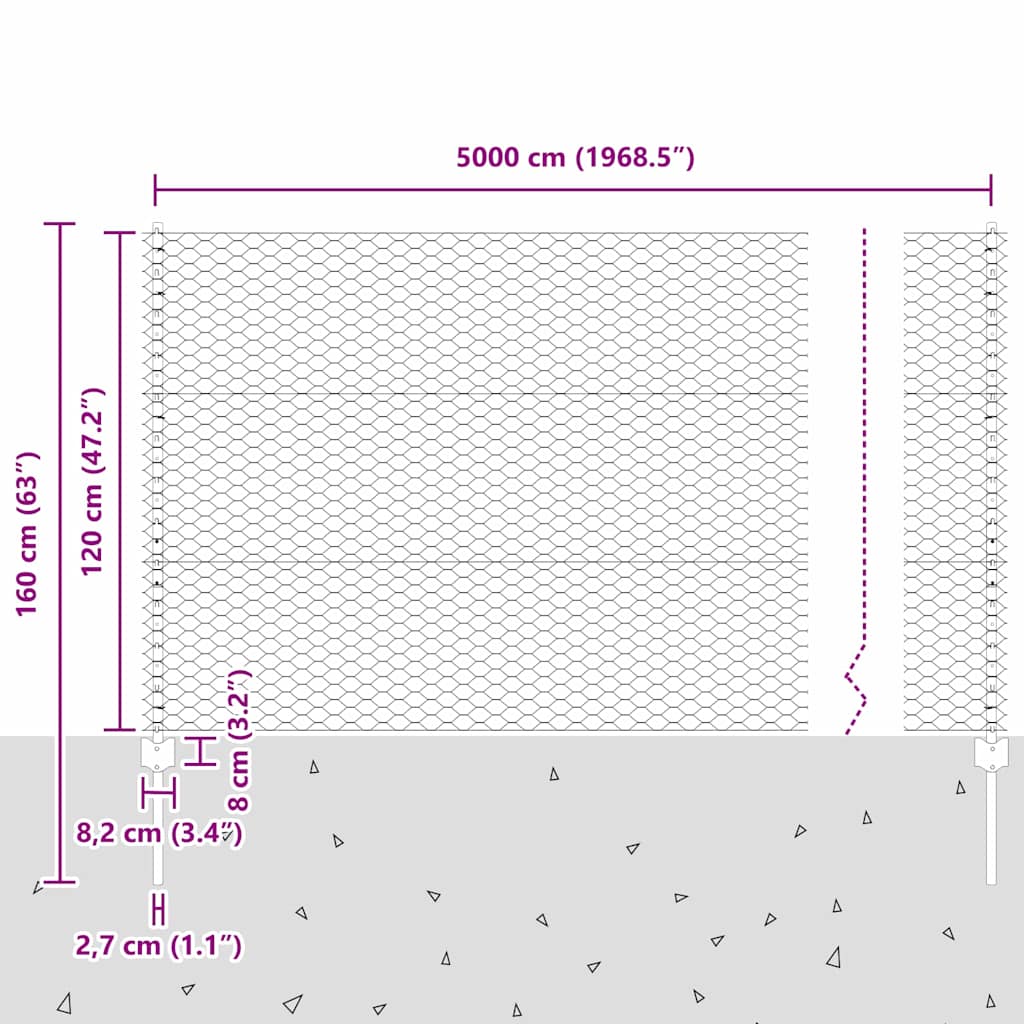 Heksagonalna ograda s stubom 50 x 1,2 m Čelik premazan PVC-om