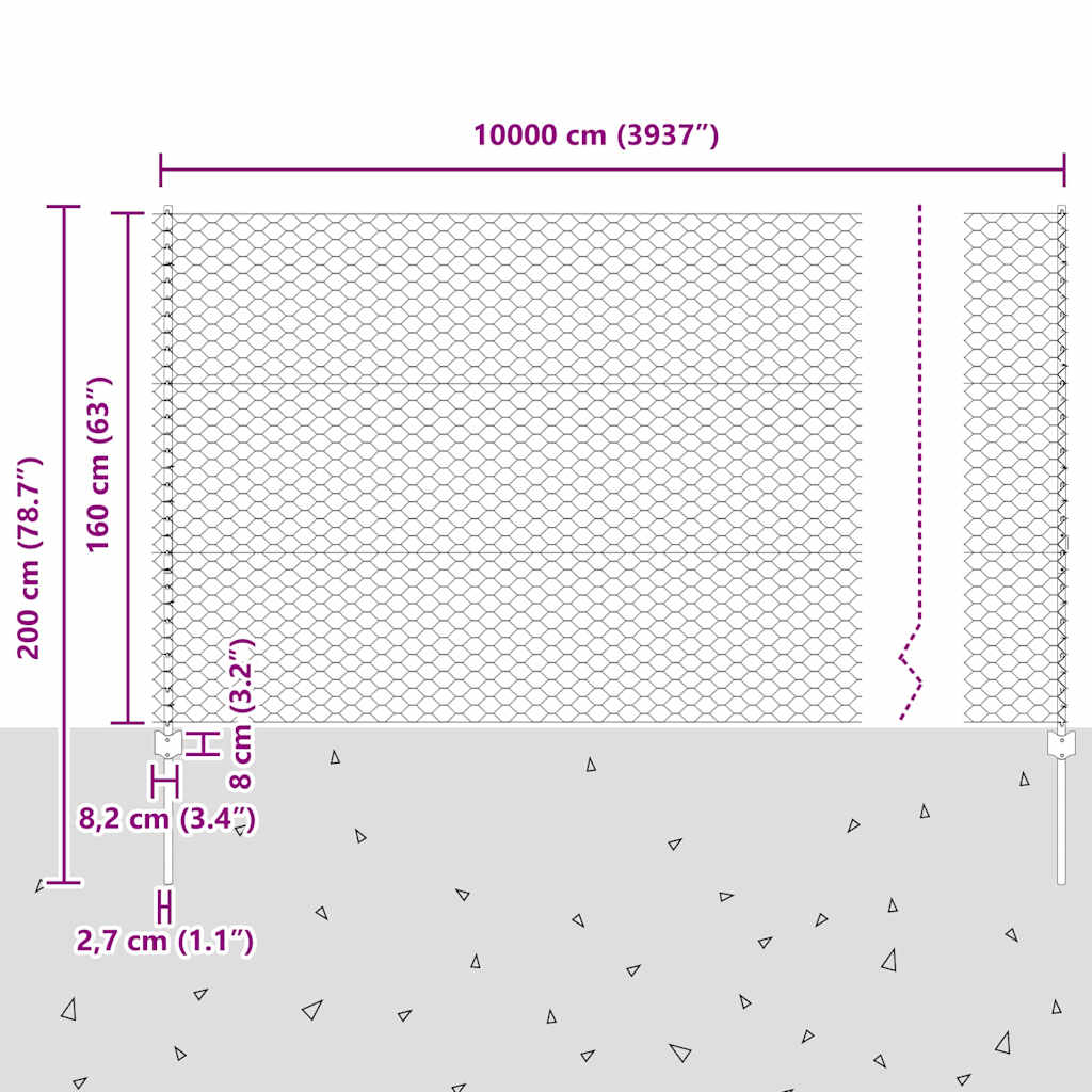 Heksagonalna ograda s stubom 100 x 1,6 m Čelik premazan PVC-om