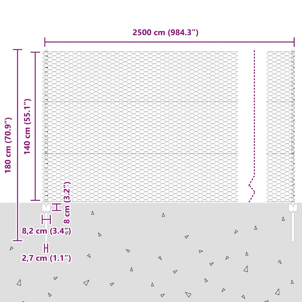 Heksagonalna ograda s stubom 25 x 1,4 m Čelik premazan PVC-om