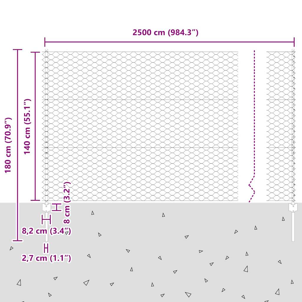 Heksagonalna ograda s stubom 25 x 1,4 m Čelik premazan PVC-om