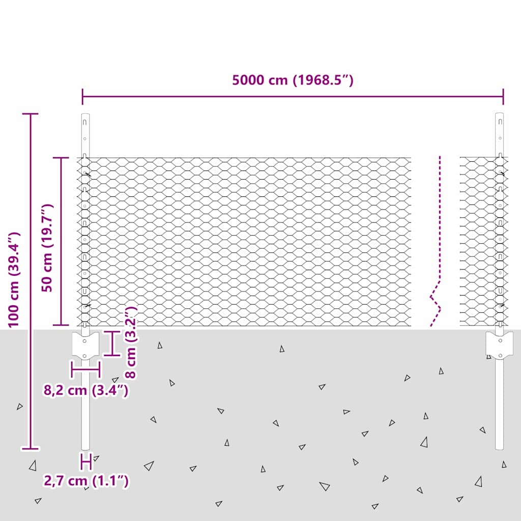 Zavarena žičana ograda 50 x 0,5 m (Š x V) Čelik premazan PVC-om
