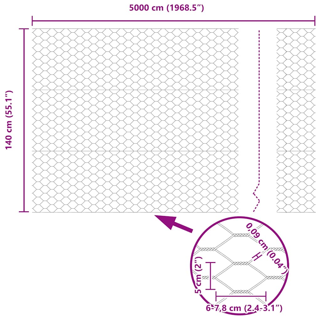 Heksagonalna ograda s stubom 50 x 1,4 m Čelik premazan PVC-om