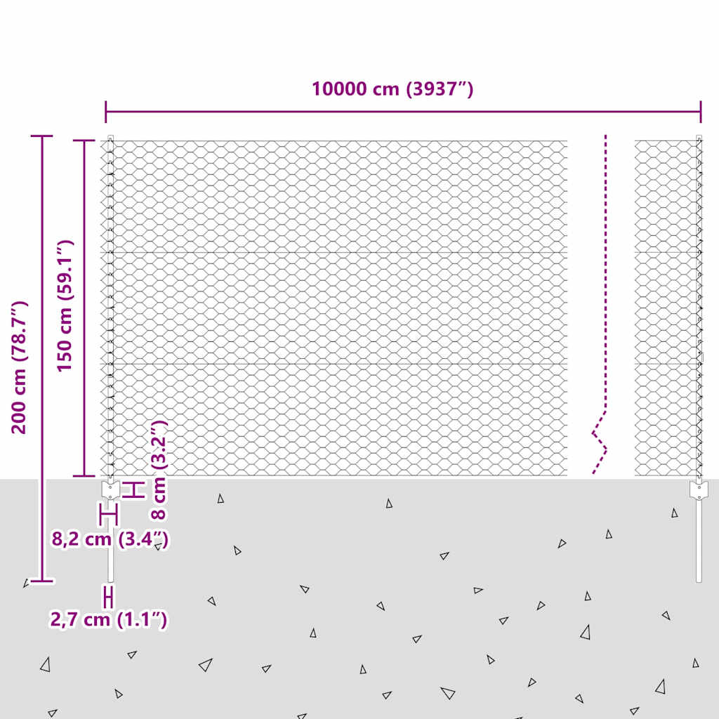 Heksagonalna ograda s stubom 100 x 1,5 m Čelik premazan PVC-om