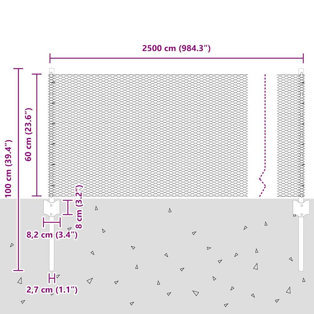 Heksagonalna ograda s stubom 25 x 0,6 m Pocinčani čelik Srebrna