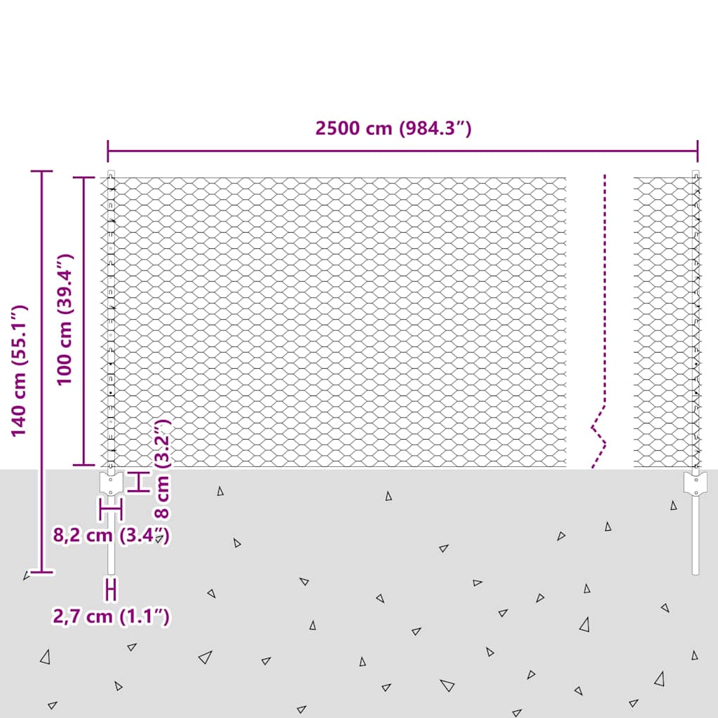Heksagonalna ograda s stubom 25 x 1 m Pocinčani čelik Srebrna