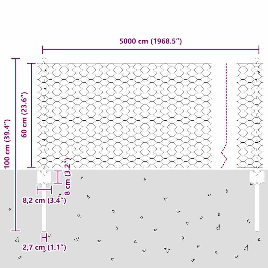 Zavarena žičana ograda 50 x 0,6 m (Š x V) Vruće pocinčani čelik