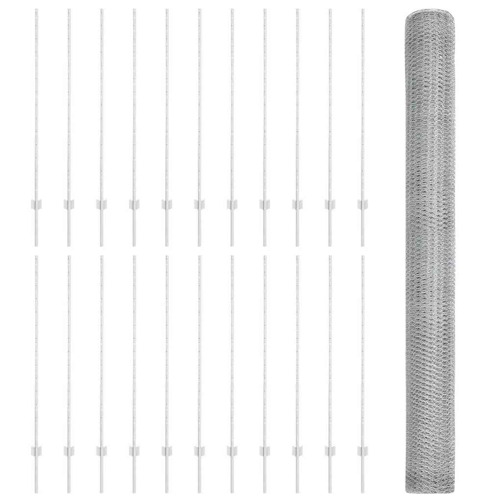 Heksagonalna ograda s stubom 50 x 1,4 m Pocinčani čelik Srebrna