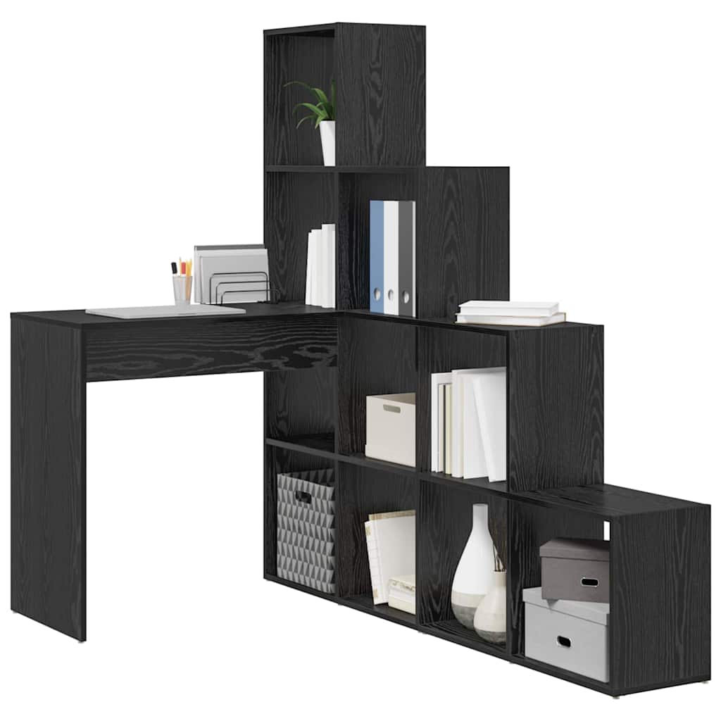 Kutni stol s policom Crni hrast 101,5 x 149,5 x 149,5 cm