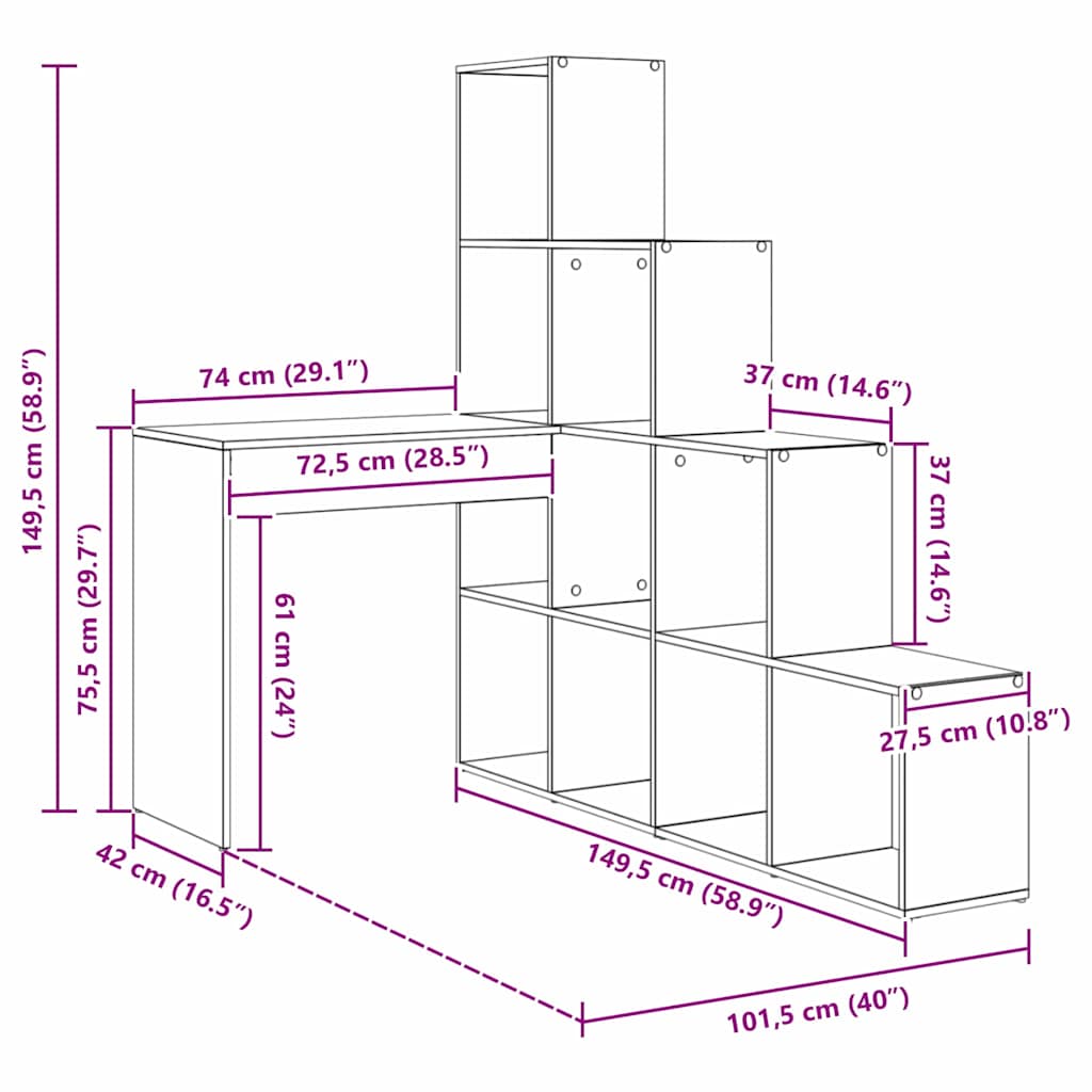 Kutni stol s policom Sonoma hrast 101,5 x 149,5 x 149,5 cm