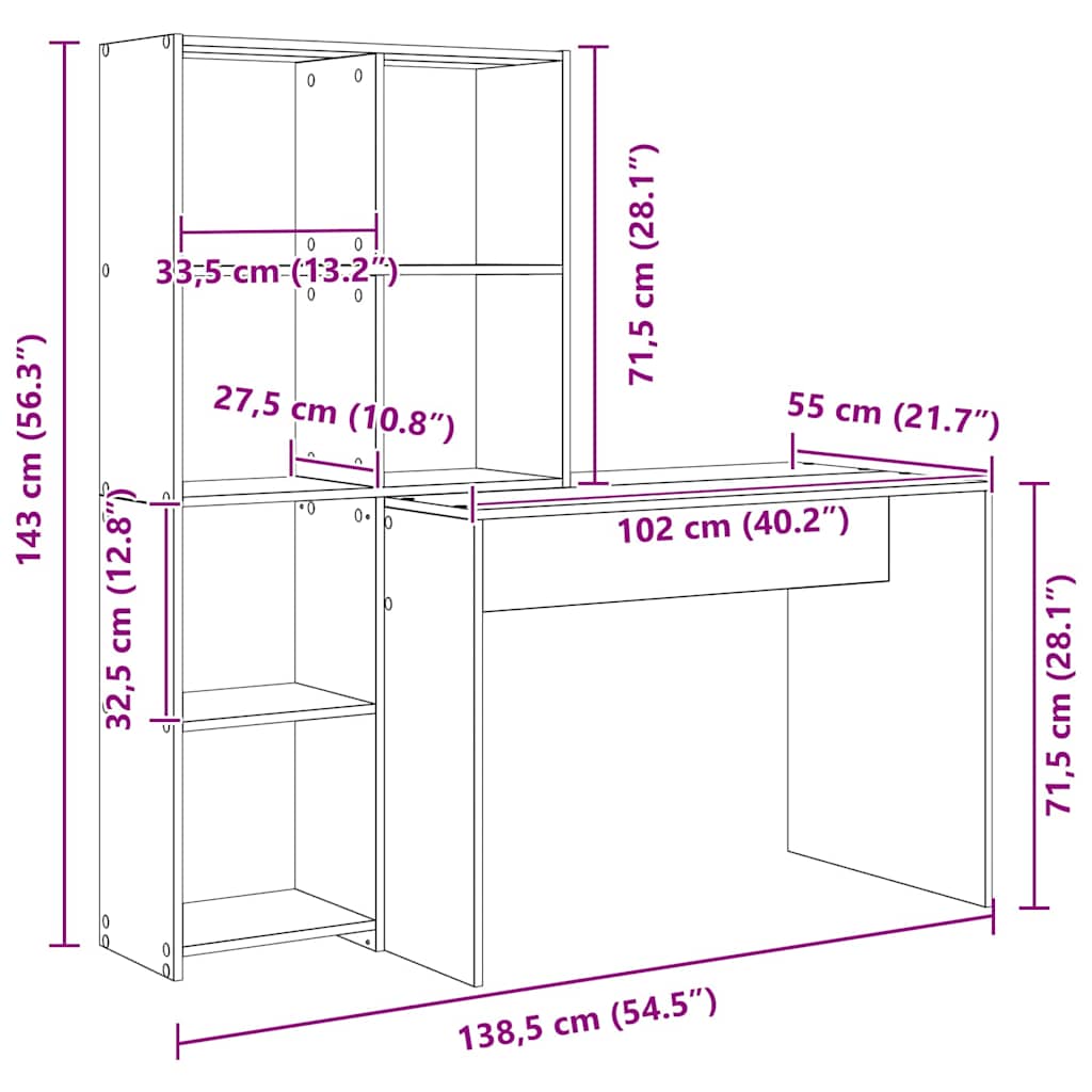 Stol s policom Bijelo 138,5 x 55 x 143 cm Konstruirano drvo