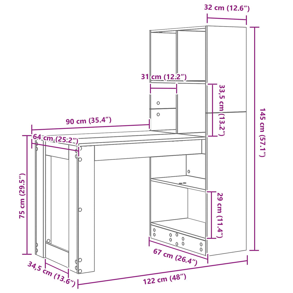 Stol s policom Bijelo 122 x 67 x 145 cm Konstruirano drvo