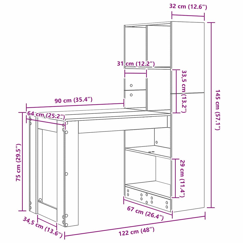 Stol s policom Siva Sonoma 122 x 67 x 145 cm Konstruirano drvo