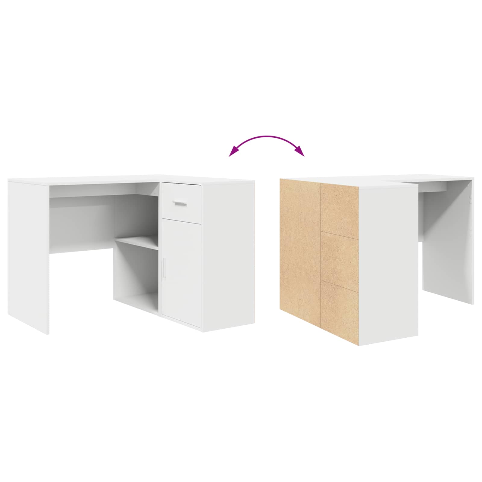 Kutni stol s ladicama Bijelo 102 x 88 x 75 cm