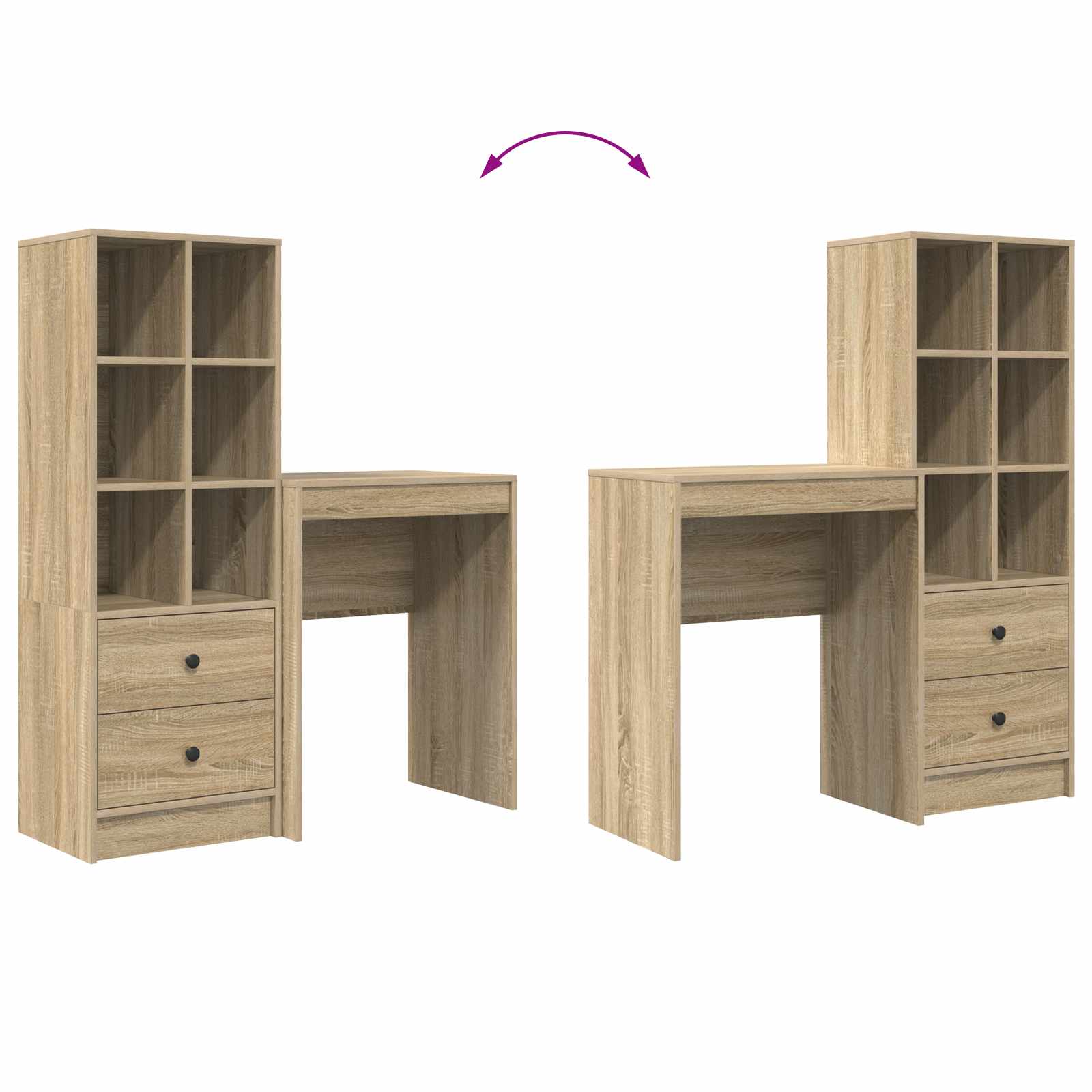 Stol s ladicama s policom s pohranom 2 pcs Sonoma hrast