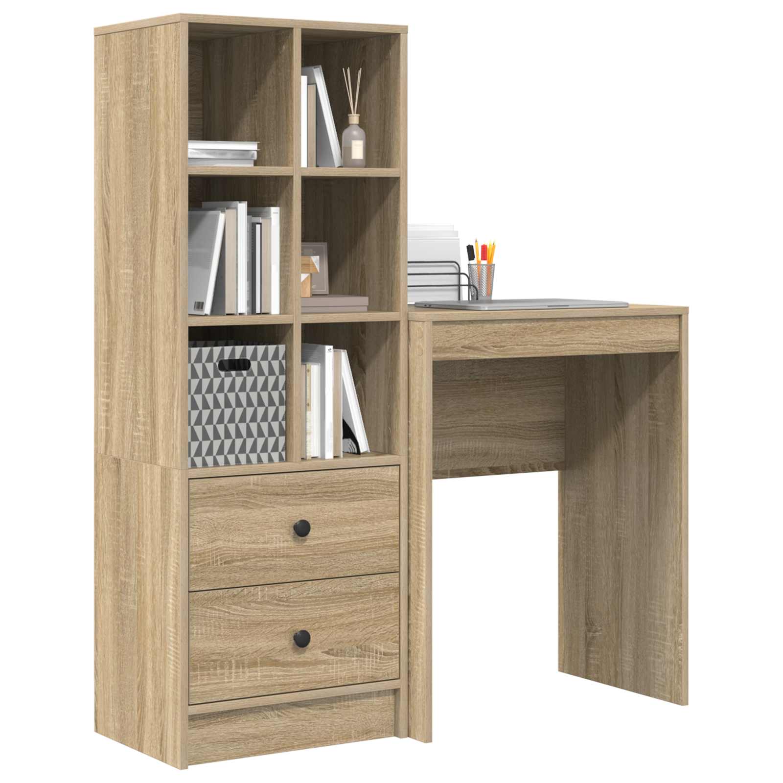 Stol s ladicama s policom s pohranom 2 pcs Sonoma hrast