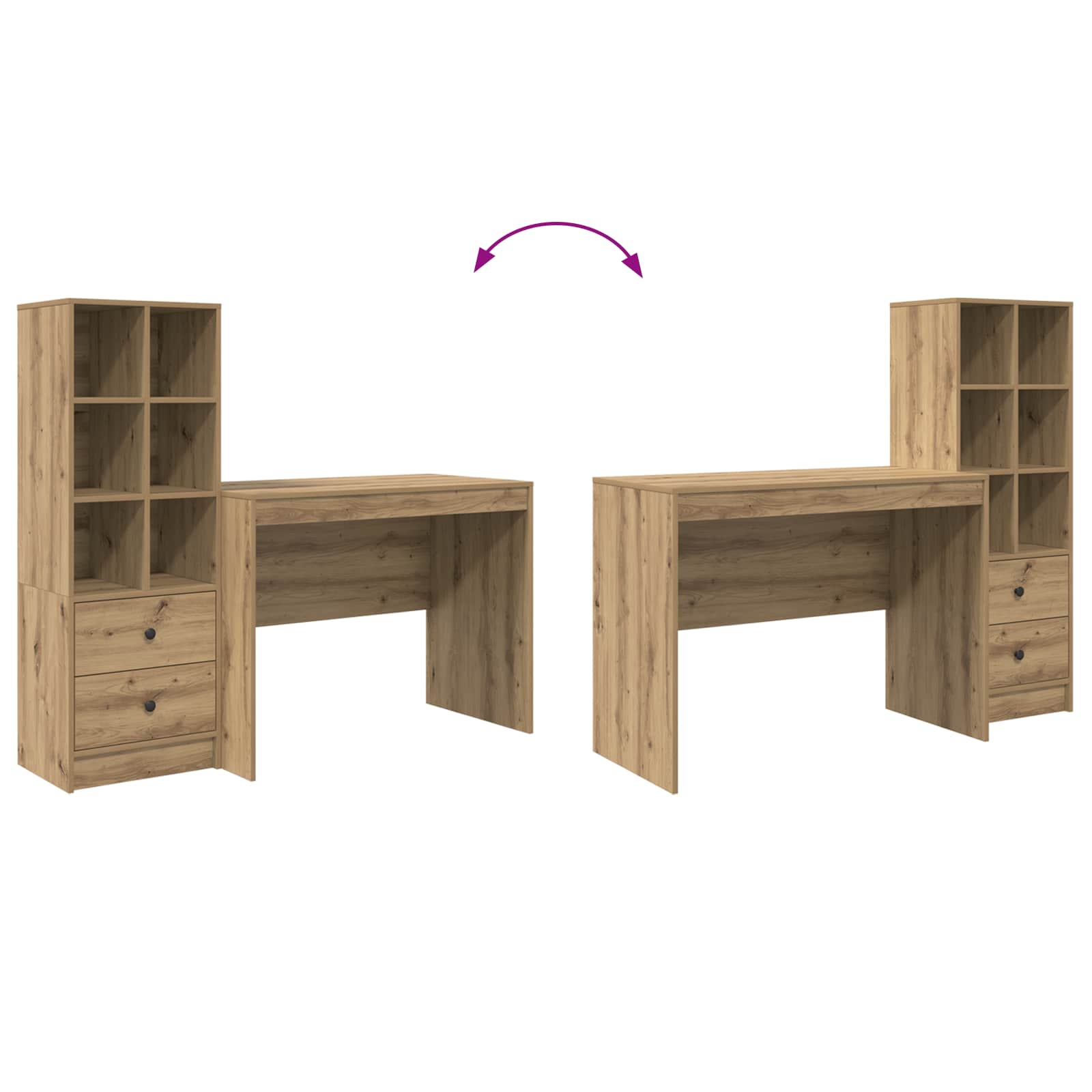 Stol s ladicama 2 pcs Umjetnički hrast
