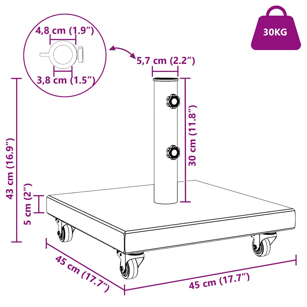 Baza za suncobran 30kg Sivi Granit Četvrtasti