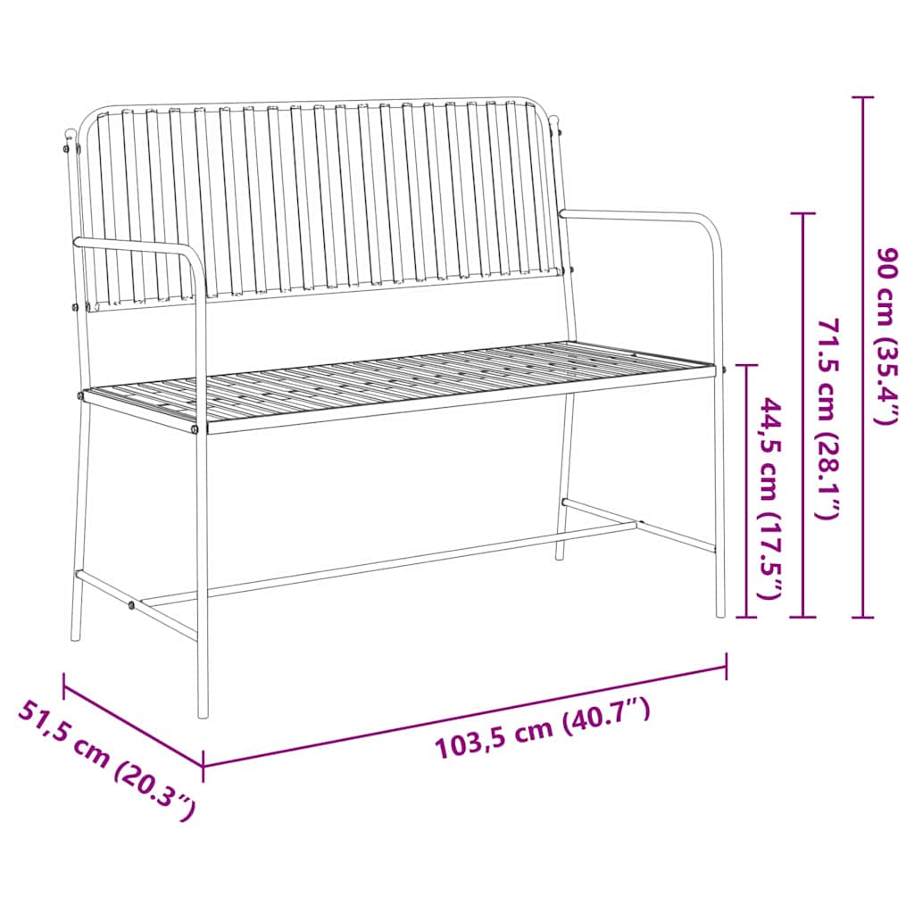Vrtna klupa Crna 103,5 x 51,5 x 90 cm Čelik