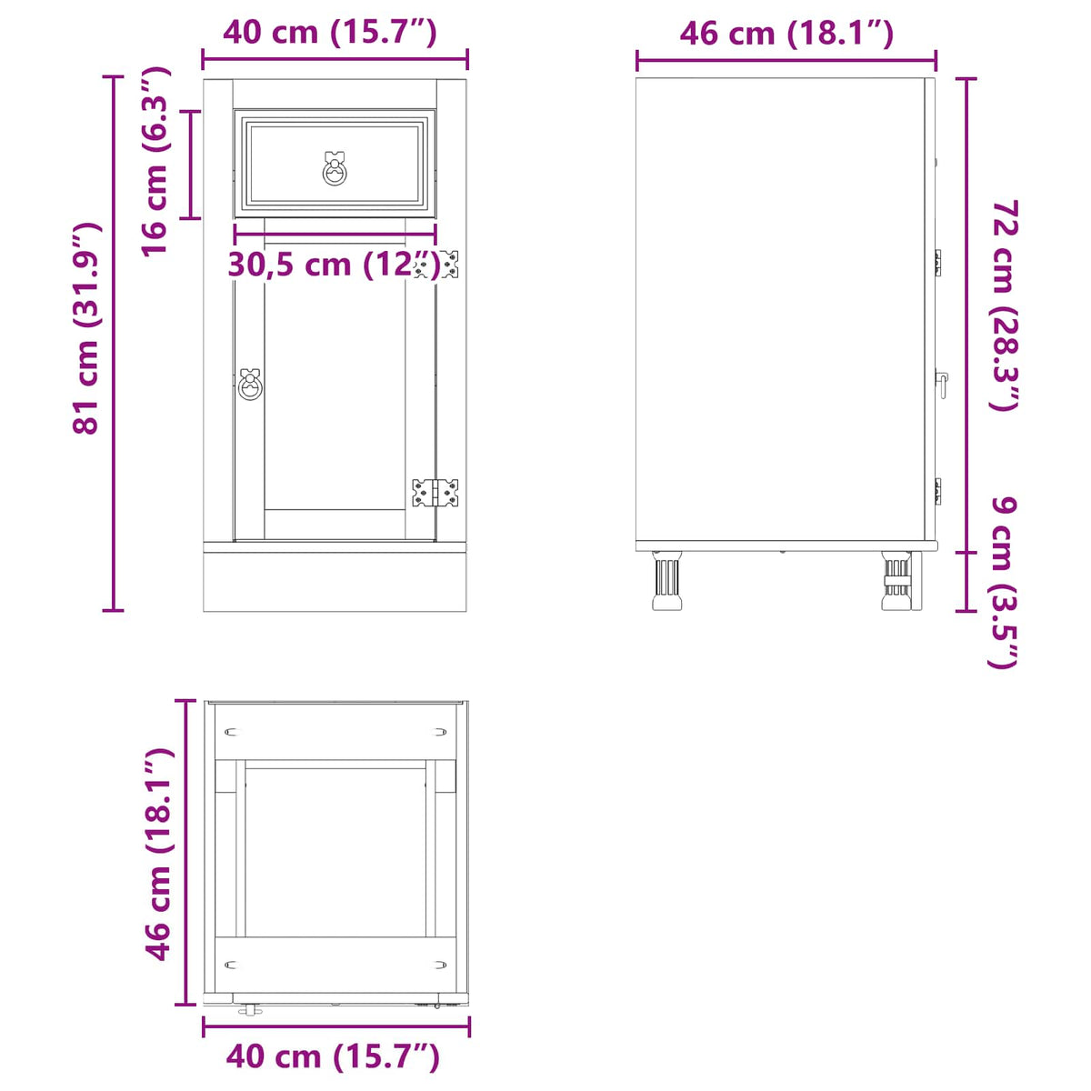 Cabinet SKI Medeno Smeđa 40 x 46 x 81,5 cm Čvrsto borovo drvo
