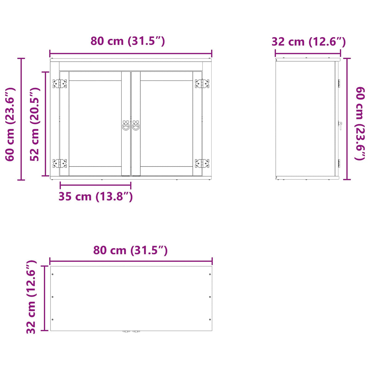Cabinet SKI Medeno Smeđa 80 x 32 x 60 cm Čvrsto borovo drvo