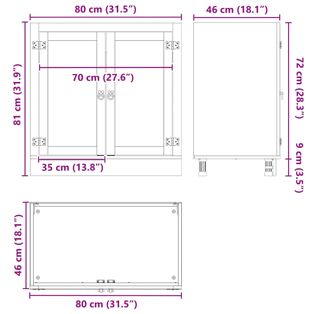 Cabinet SKI Medeno Smeđa 80 x 46 x 81 cm Čvrsto borovo drvo