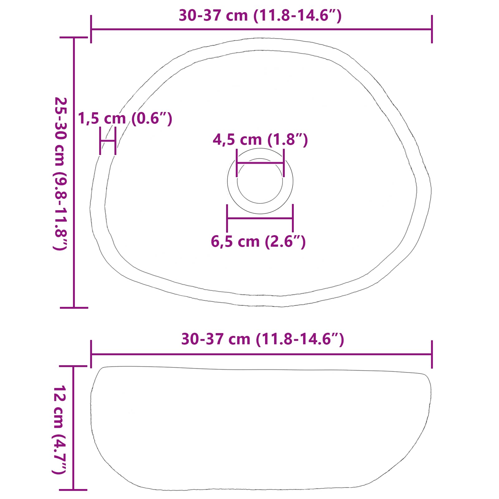 Umivaonik od riječnog kamena (30-37) x (25-30) x 12 cm