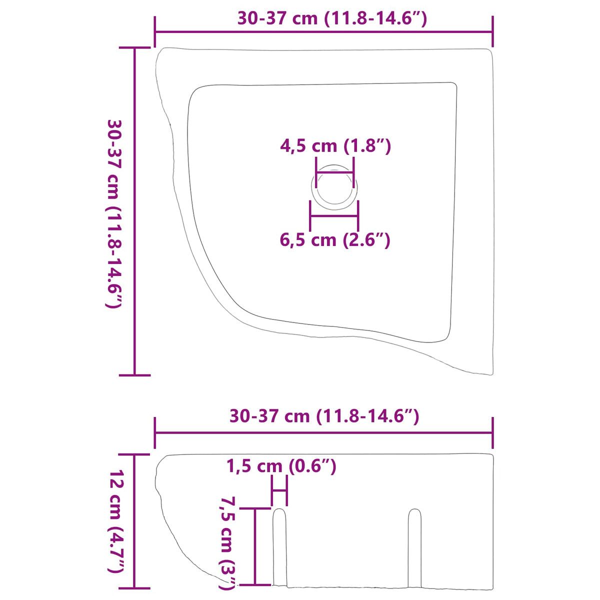 Sudoper Siva (30-37) x (30-37) x 12 cm Rijeka kamen