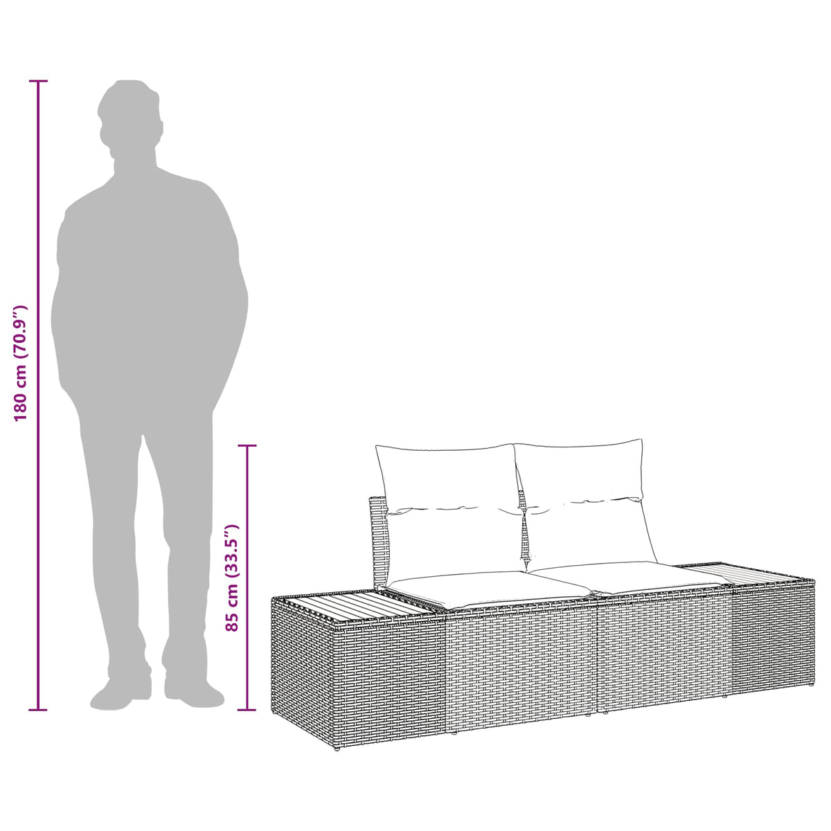 Vrtni kauč Crna 184 x 62 x 85cm poliratan