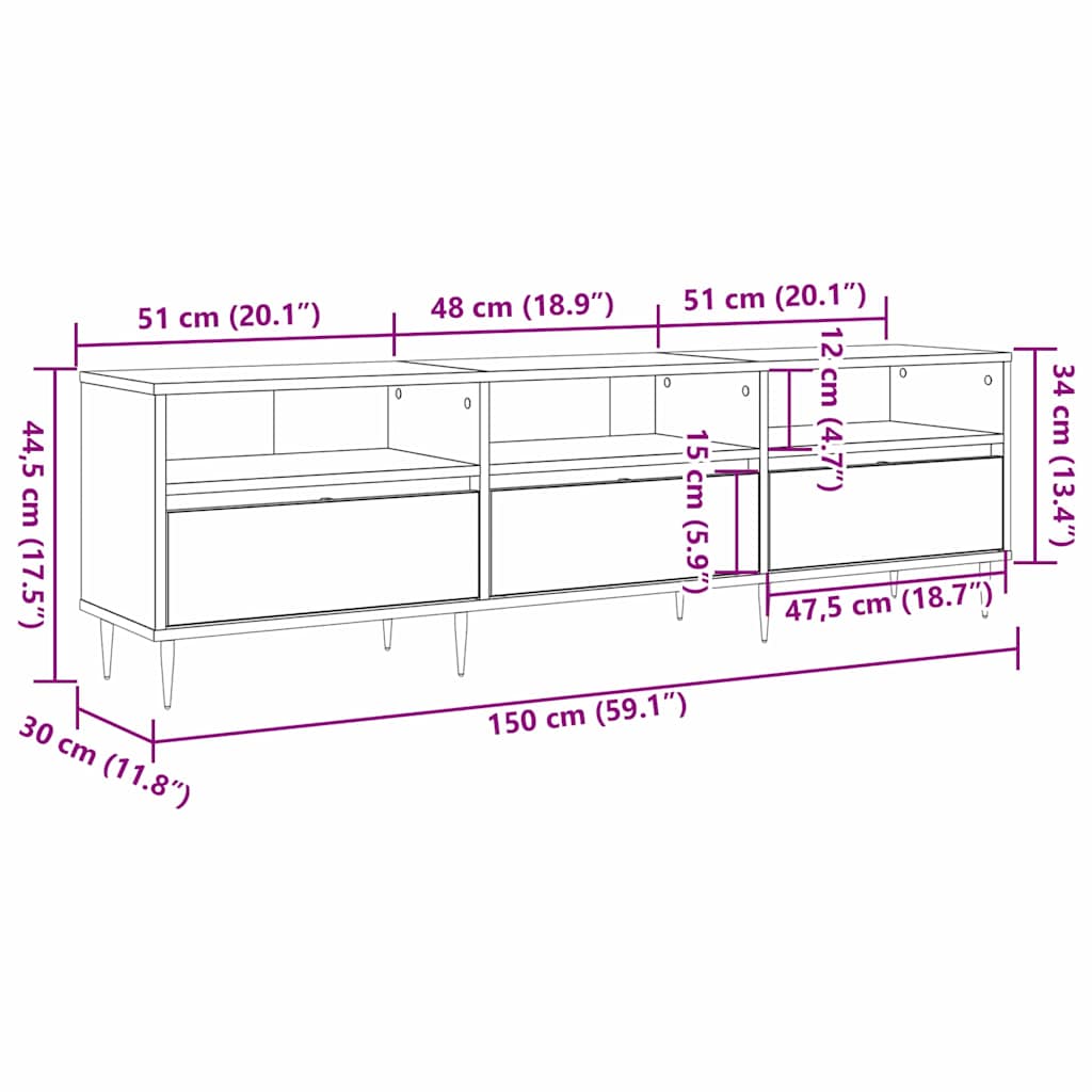 TV ormar 150 x 30 x 45 cm Umjetnički hrast Konstruirano drvo