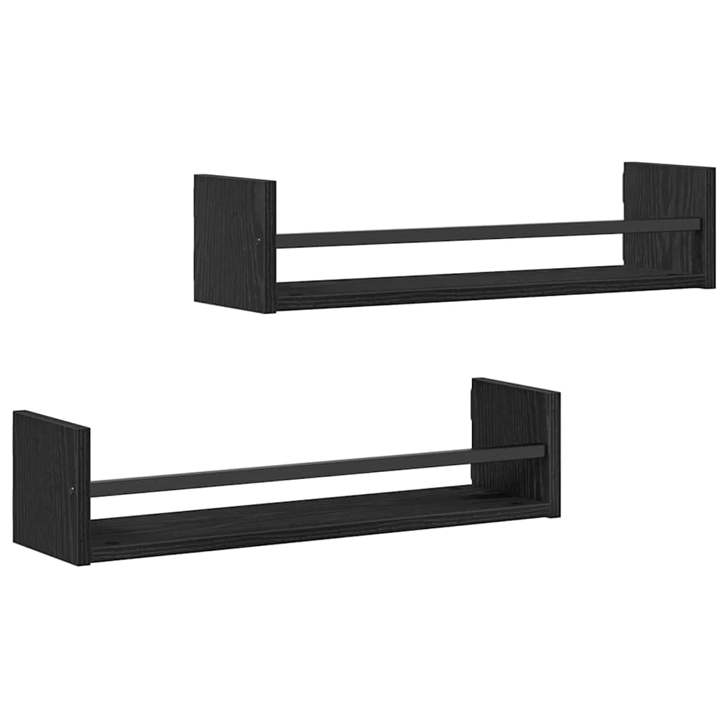 Polica na zidu Zidne 2 pcs Crni hrast 60 x 16 x 14 cm
