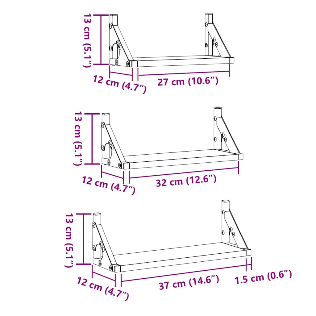 Polica na zidu Zidne s pohranom 3 pcs Dimni hrast