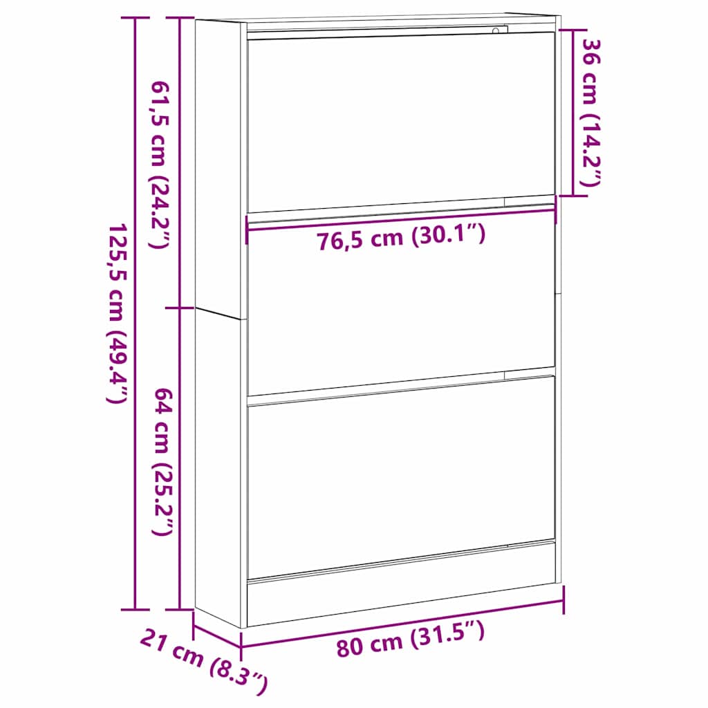 Ormar za cipele Staro drvo 80 x 21 x 125,5 cm Konstruirano drvo