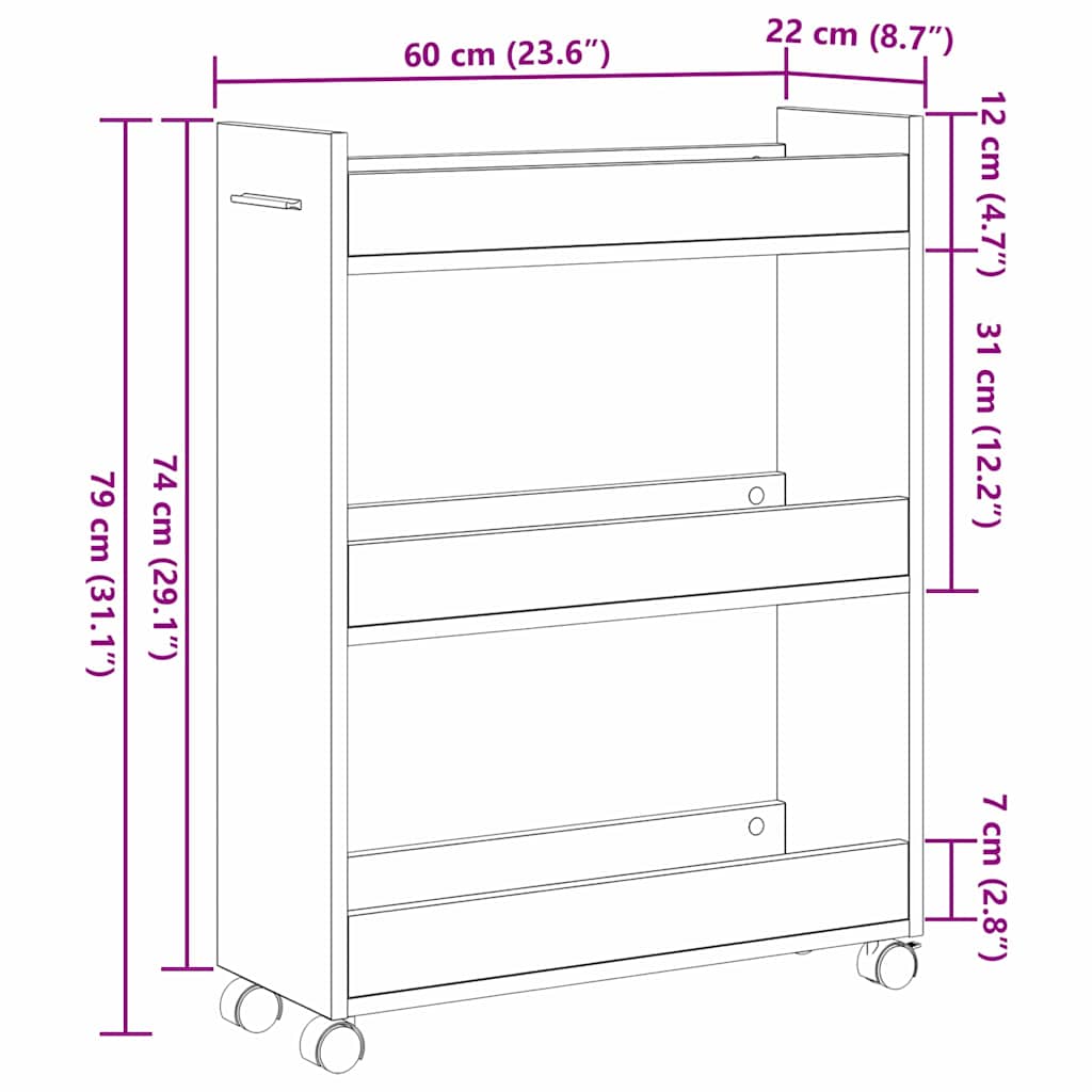 Cabinet s kotačem Crni hrast 60 x 22 x 79 cm