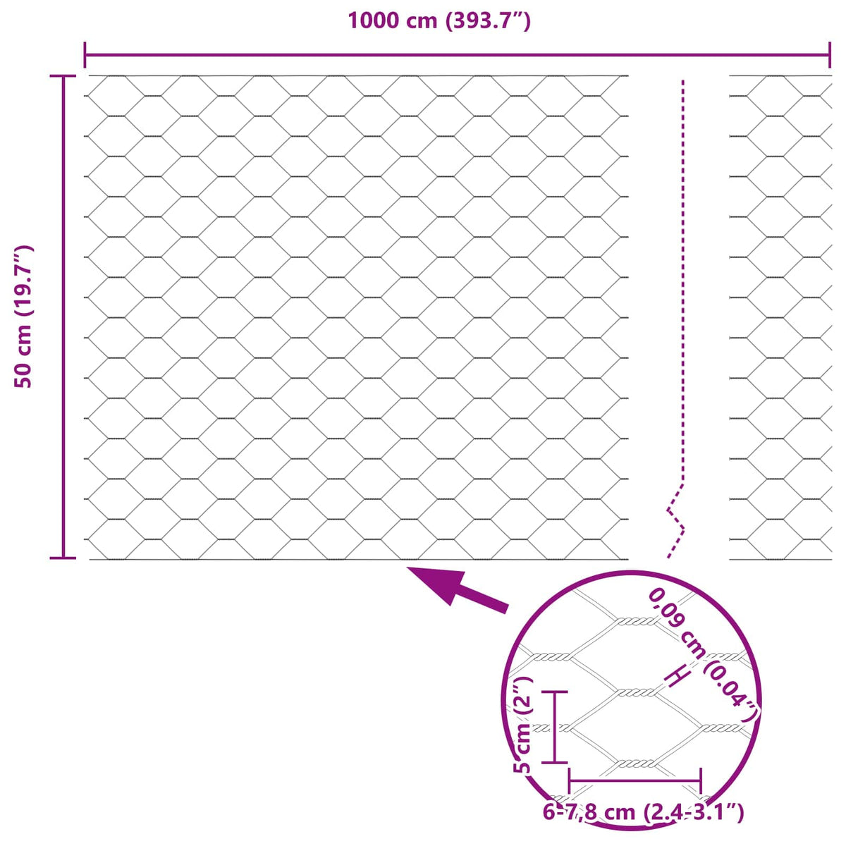 Heksagonalna ograda 0,5 x 10 m PVC Zelena