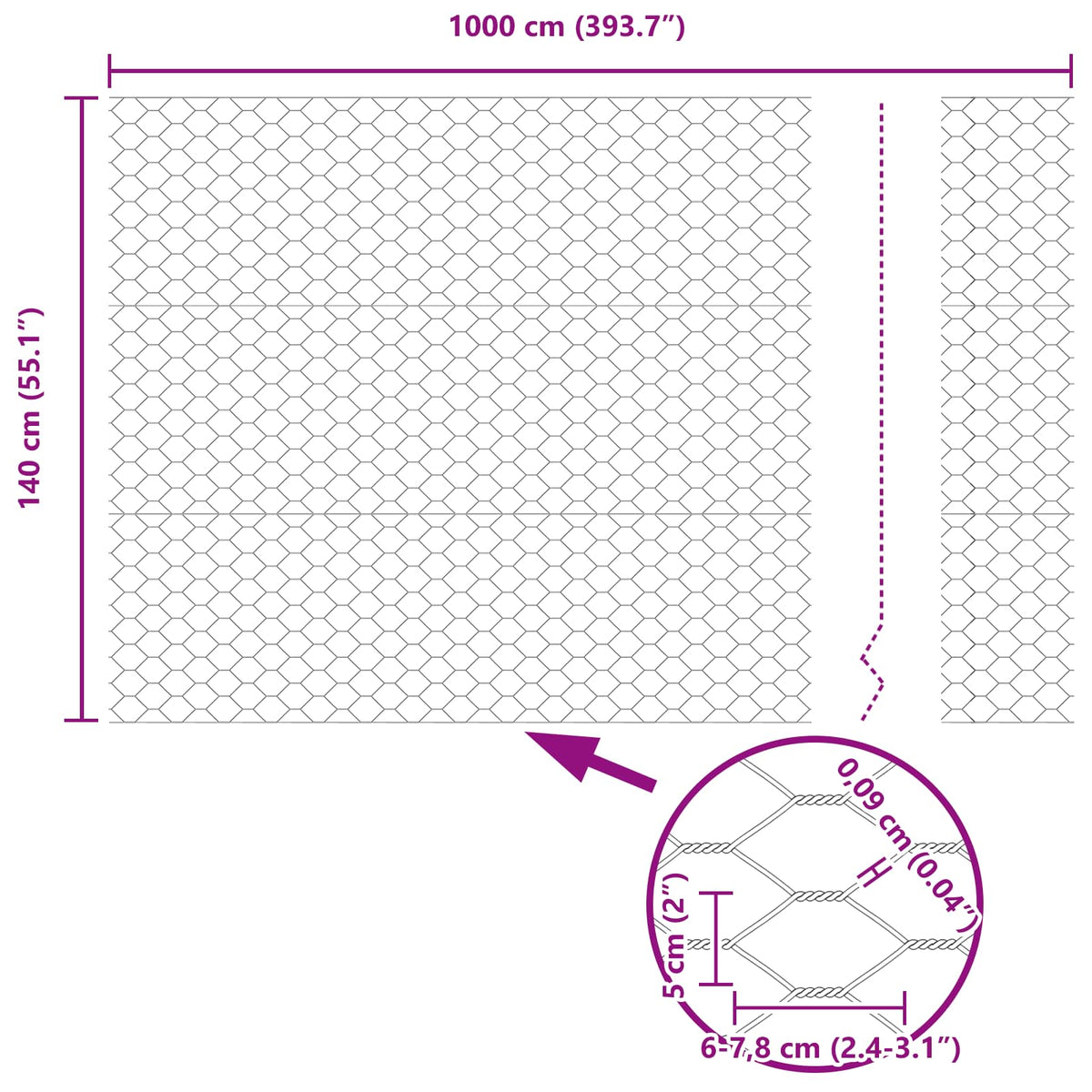 Heksagonalna ograda Zelena 1,4 x 10 m PVC