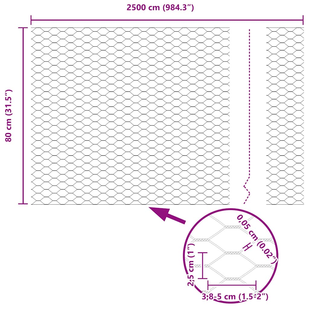 Heksagonalna ograda Srebrno 0,8 x 25 m Pocinčani čelik
