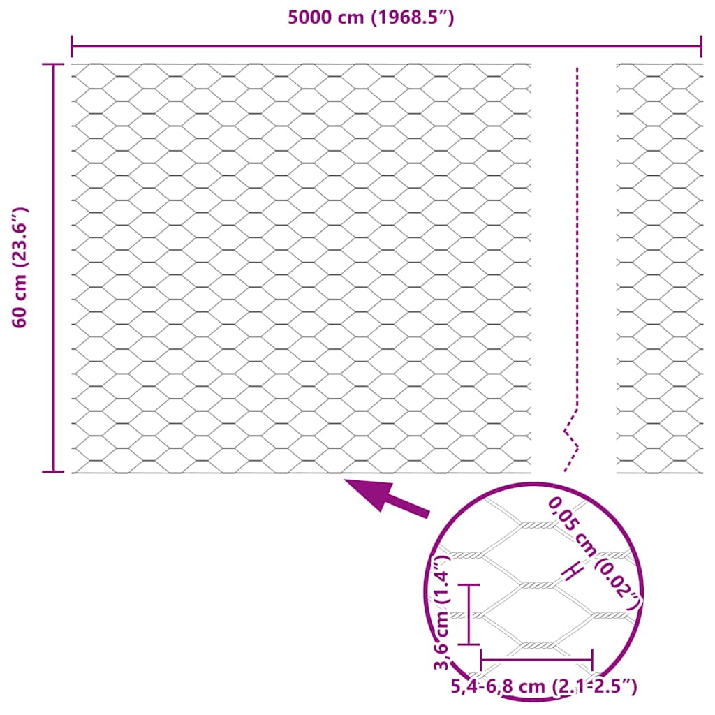 Heksagonalna ograda Srebrno 0,6 x 50 m Pocinčani čelik