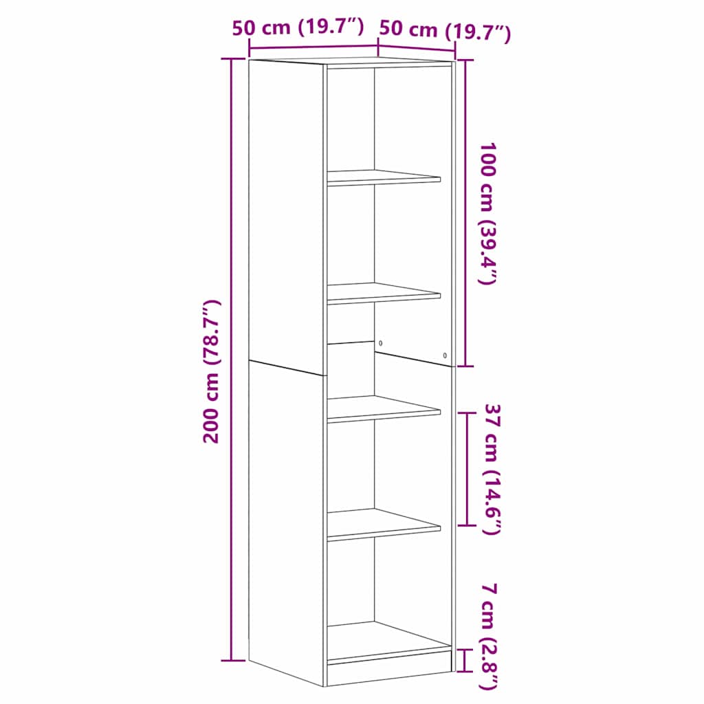 Ormarić s policom Crni hrast 50 x 50 x 200 cm Konstruirano drvo