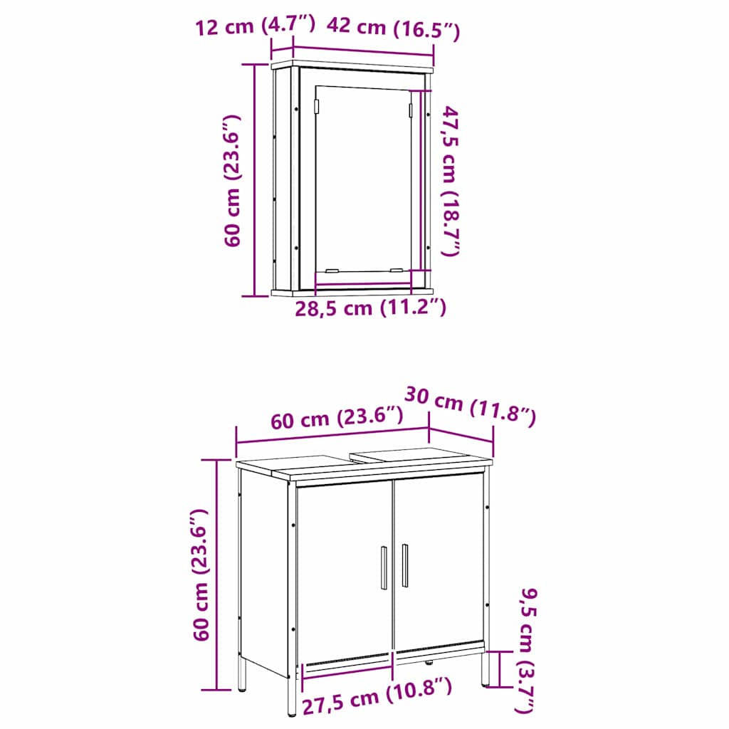 Set namještaja za kupaonicu Zidne 2 pcs Smeđa Konstruirano drvo