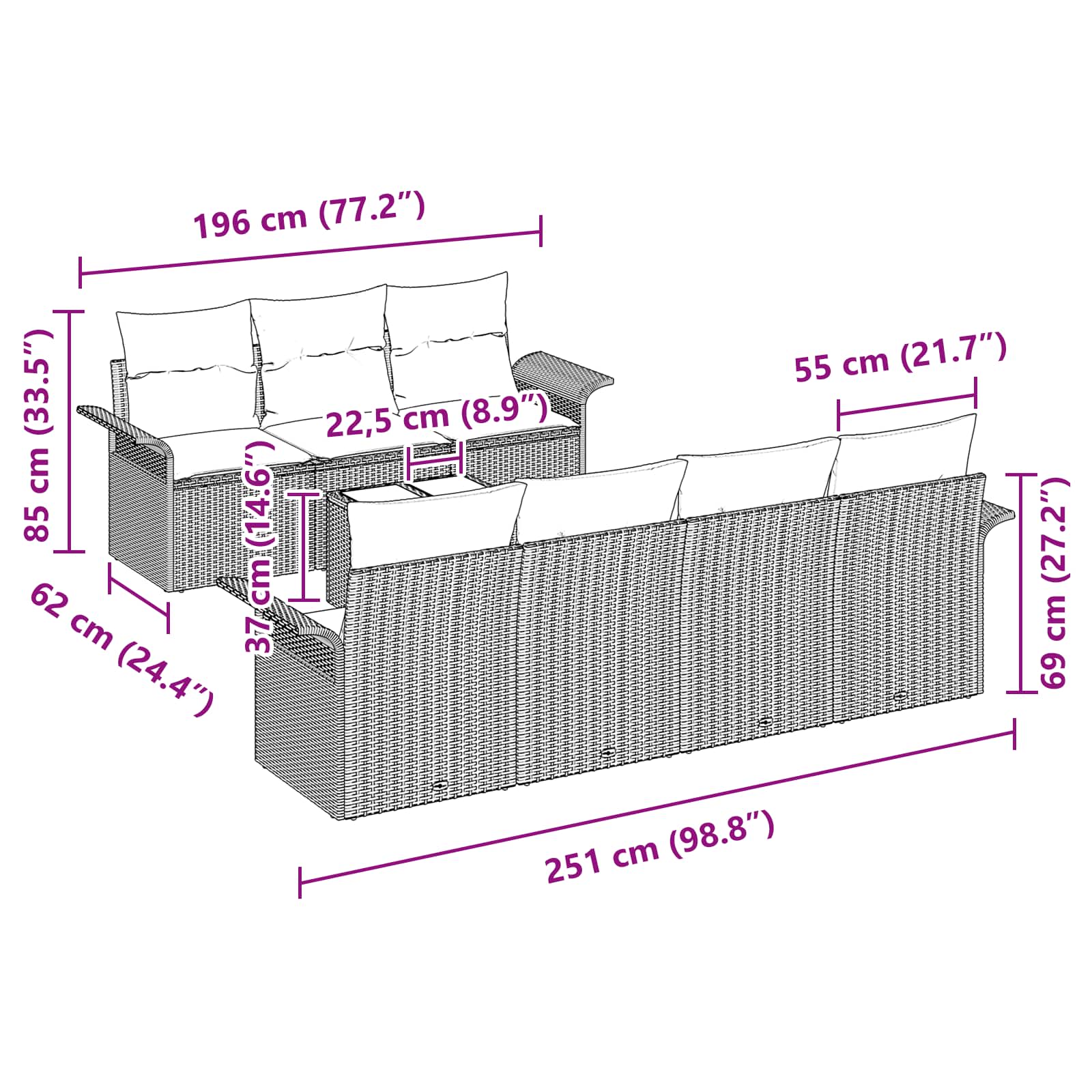 Sjedeća garnitura za vrt s jastukom 8 pcs Crna poliratan