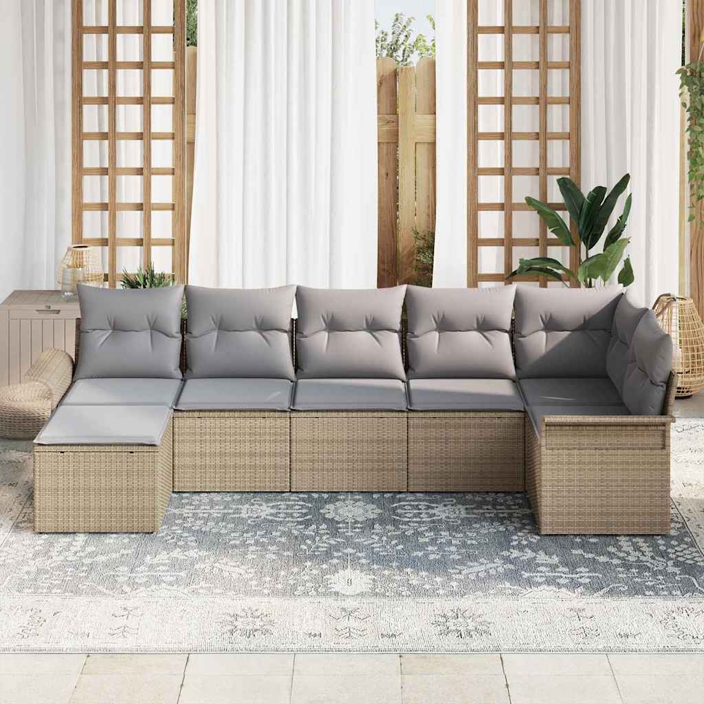 Sjedeća garnitura za vrt 7 kom. Bež poliratan 297,5 x 132,5 x 85 cm