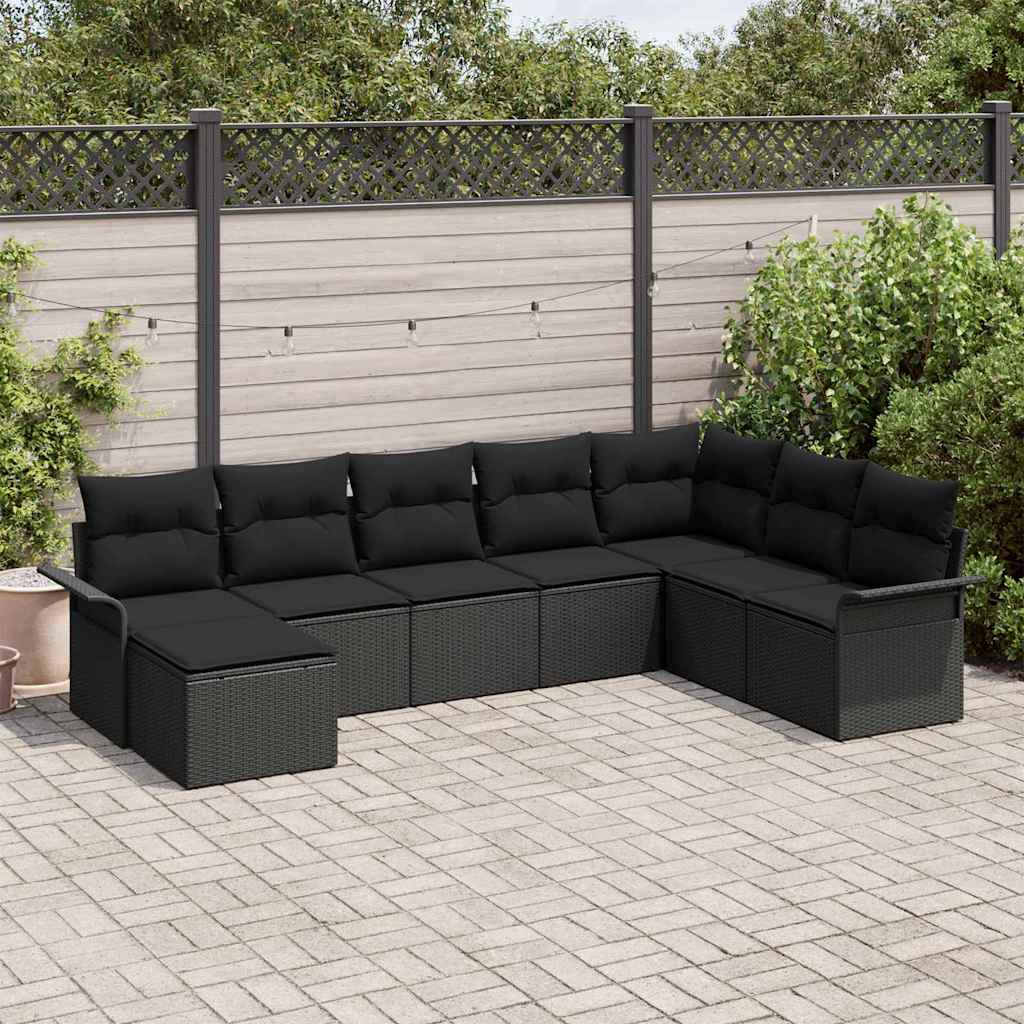 Sjedeća garnitura za vrt 8 kom. Crna poliratan 297,5 x 187,5 x 85 cm