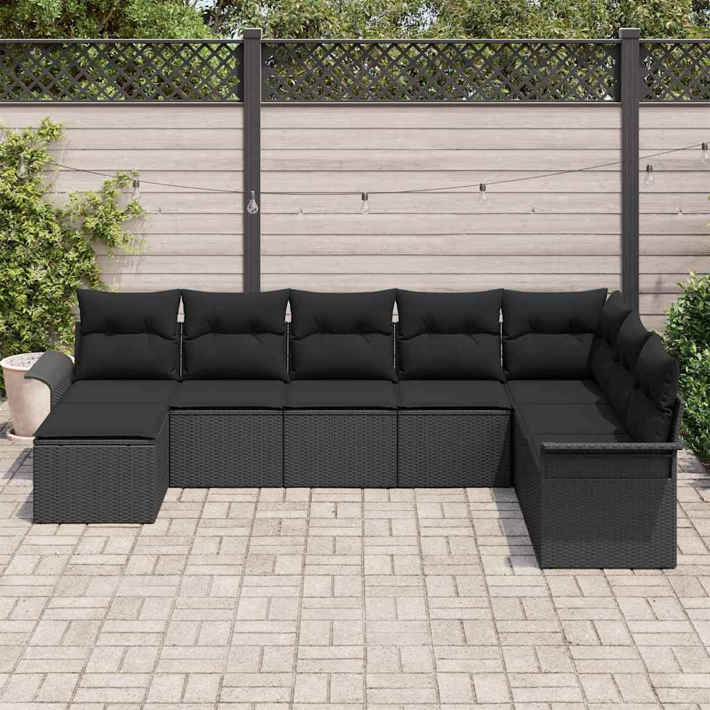 Sjedeća garnitura za vrt 8 kom. Crna poliratan 297,5 x 187,5 x 85 cm