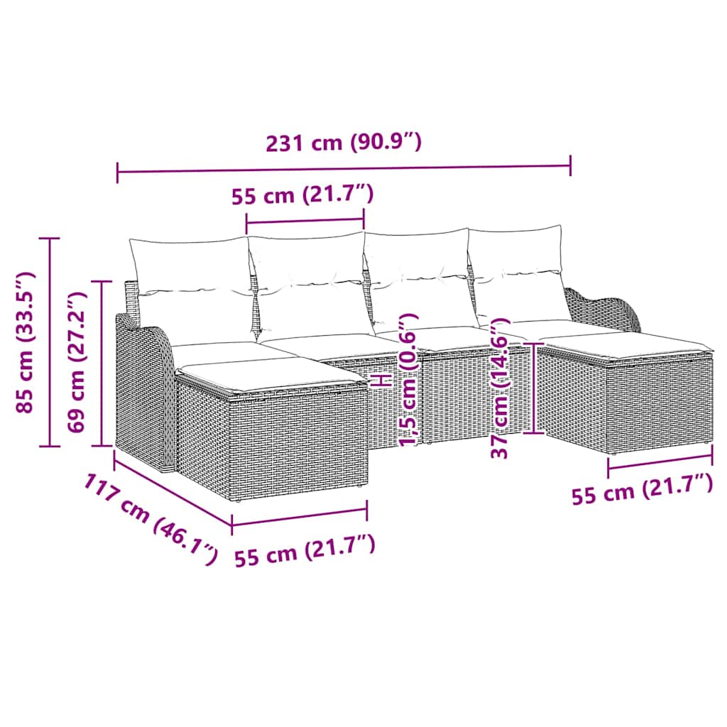 Sjedeća garnitura za vrt s jastukom 6 pcs Crna Poli ratan