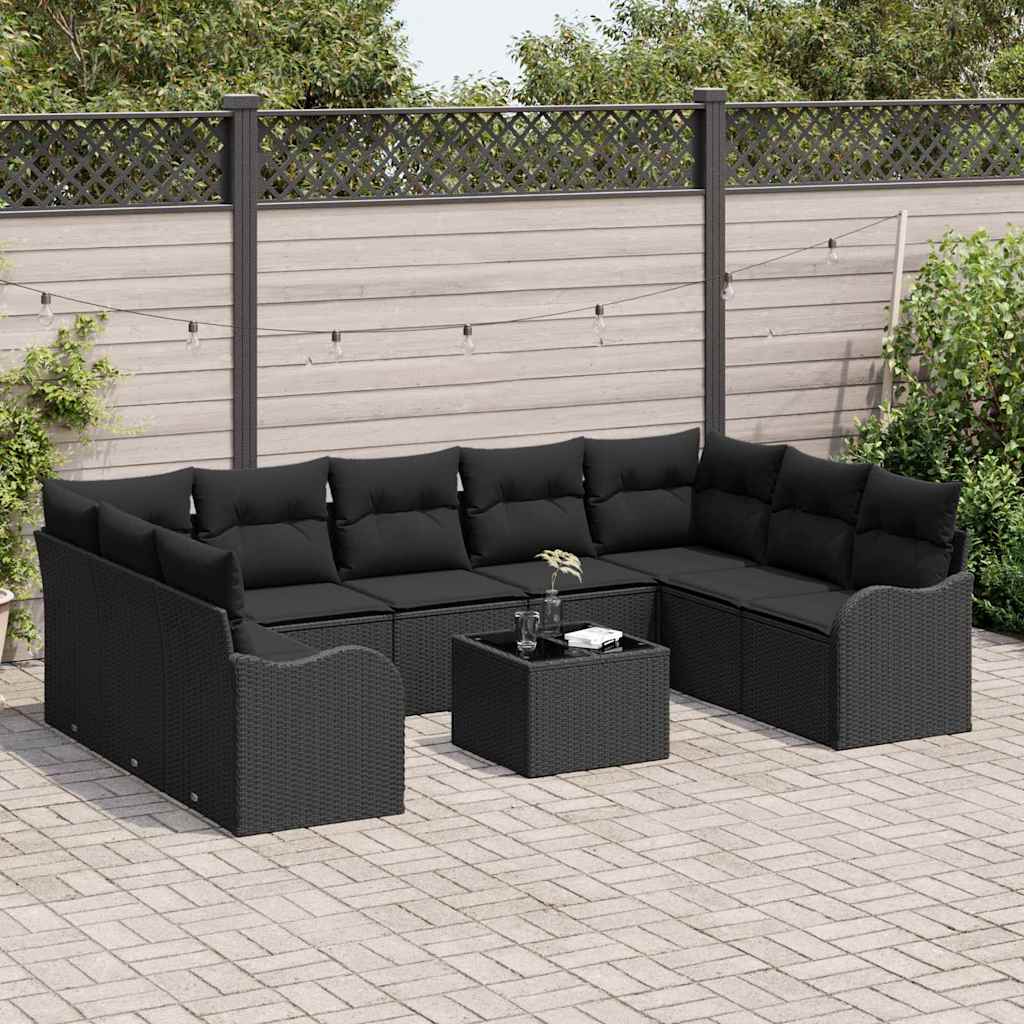 Sjedeća garnitura za vrt 10 kom. Crna poliratan 55 x 55 x 37 cm