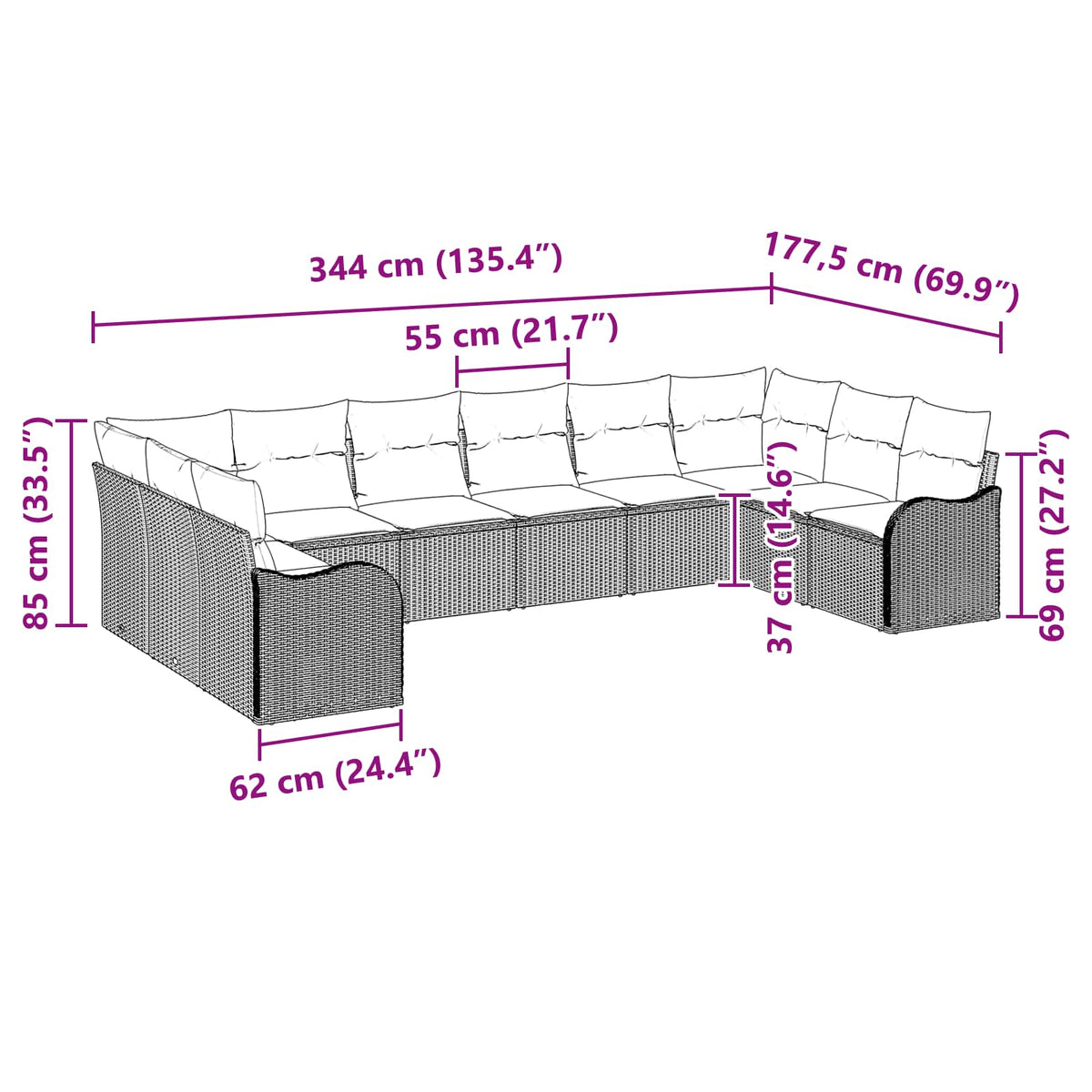 Set sofe 10 kom. Siva Poliester