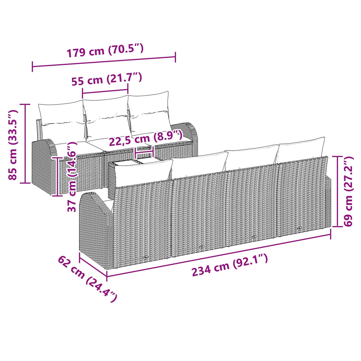 Set sofe 8 pcs Smeđa i crvena Poliester